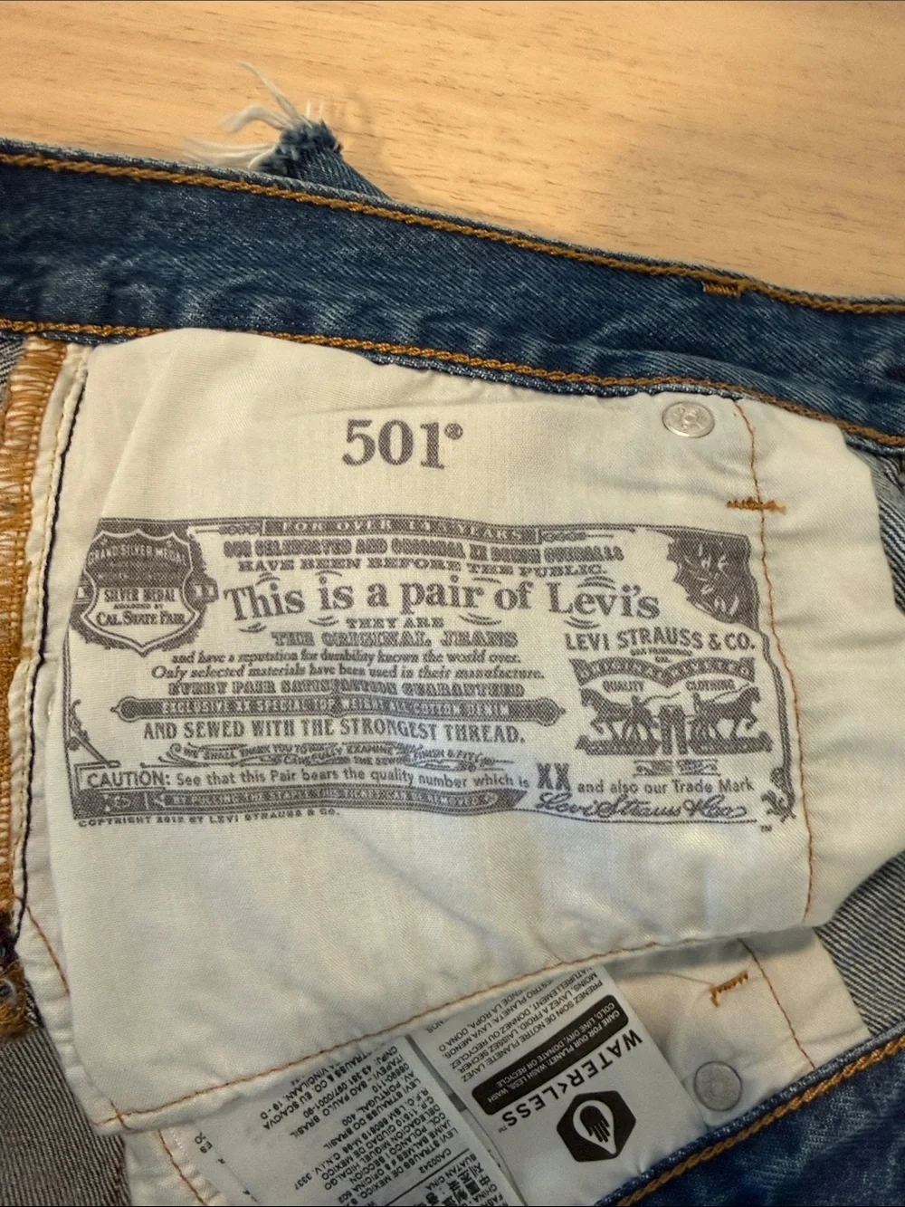 Levi’s 501 Original Distressed Denim Shorts Raw Hem Blue Size 27